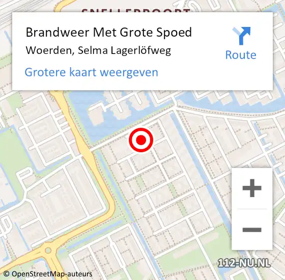 Locatie op kaart van de 112 melding: Brandweer Met Grote Spoed Naar Woerden, Selma Lagerlöfweg op 10 augustus 2022 09:18