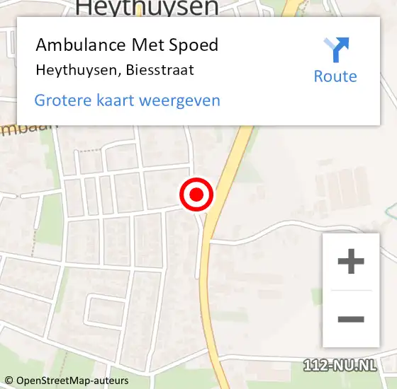 Locatie op kaart van de 112 melding: Ambulance Met Spoed Naar Heythuysen, Biesstraat op 10 augustus 2022 09:28