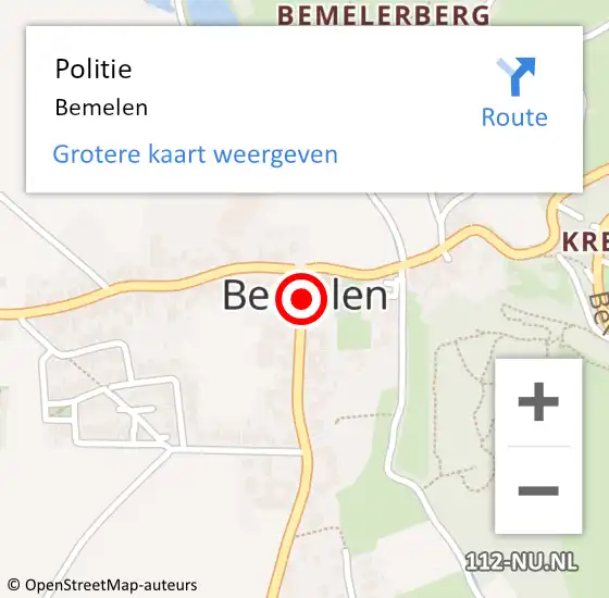 Locatie op kaart van de 112 melding: Politie Bemelen op 10 augustus 2022 09:49