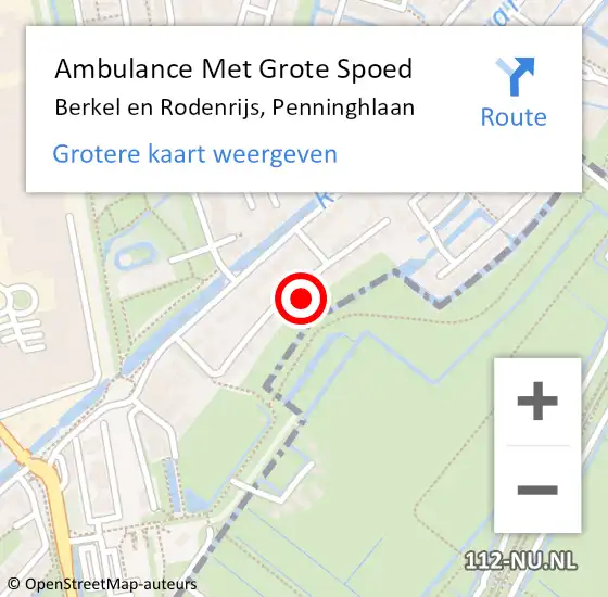 Locatie op kaart van de 112 melding: Ambulance Met Grote Spoed Naar Berkel en Rodenrijs, Penninghlaan op 10 augustus 2022 09:56