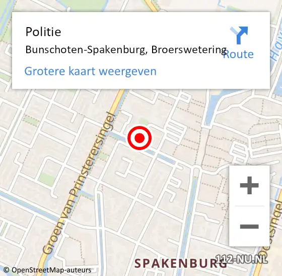 Locatie op kaart van de 112 melding: Politie Bunschoten-Spakenburg, Broerswetering op 10 augustus 2022 10:03