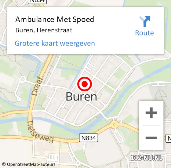 Locatie op kaart van de 112 melding: Ambulance Met Spoed Naar Buren, Herenstraat op 10 augustus 2022 10:10