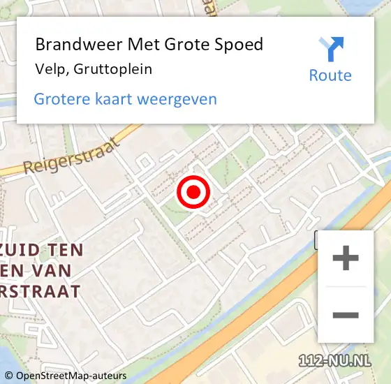 Locatie op kaart van de 112 melding: Brandweer Met Grote Spoed Naar Velp, Gruttoplein op 10 augustus 2022 10:10