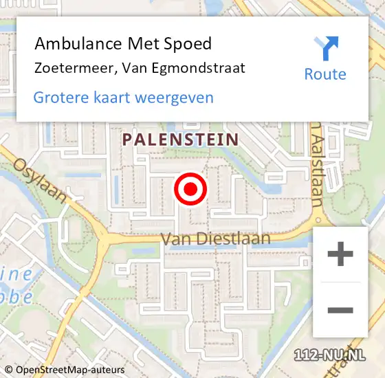 Locatie op kaart van de 112 melding: Ambulance Met Spoed Naar Zoetermeer, Van Egmondstraat op 10 augustus 2022 10:21