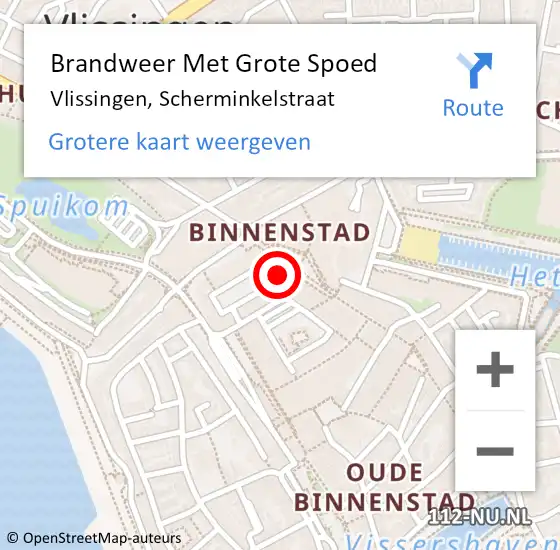 Locatie op kaart van de 112 melding: Brandweer Met Grote Spoed Naar Vlissingen, Scherminkelstraat op 10 augustus 2022 10:25