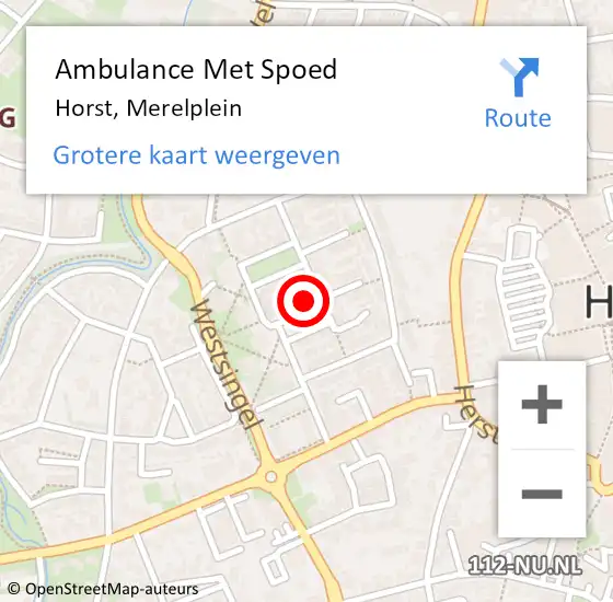 Locatie op kaart van de 112 melding: Ambulance Met Spoed Naar Horst, Merelplein op 25 juli 2014 21:03