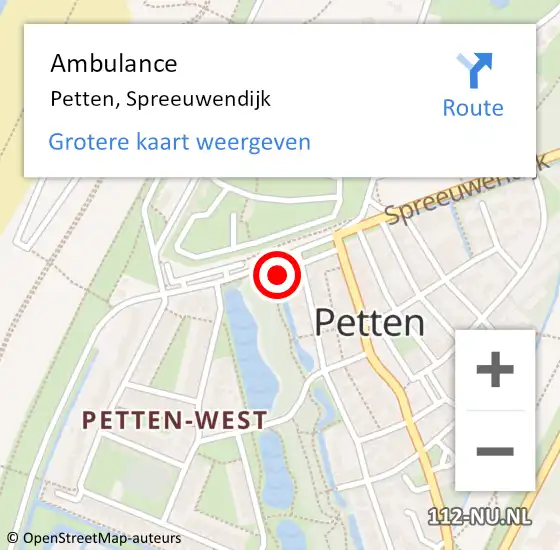 Locatie op kaart van de 112 melding: Ambulance Petten, Spreeuwendijk op 10 augustus 2022 10:46