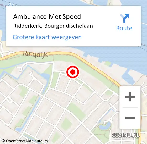 Locatie op kaart van de 112 melding: Ambulance Met Spoed Naar Ridderkerk, Bourgondischelaan op 10 augustus 2022 10:50