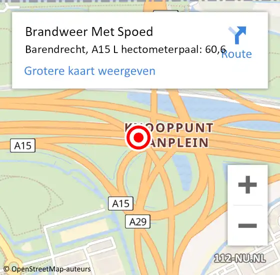 Locatie op kaart van de 112 melding: Brandweer Met Spoed Naar Barendrecht, A15 L hectometerpaal: 60,6 op 25 juli 2014 21:04