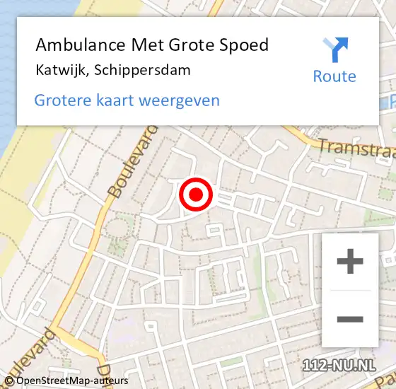 Locatie op kaart van de 112 melding: Ambulance Met Grote Spoed Naar Katwijk, Schippersdam op 10 augustus 2022 11:21