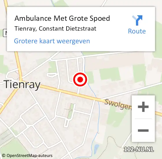 Locatie op kaart van de 112 melding: Ambulance Met Grote Spoed Naar Tienray, Constant Dietzstraat op 25 juli 2014 21:09