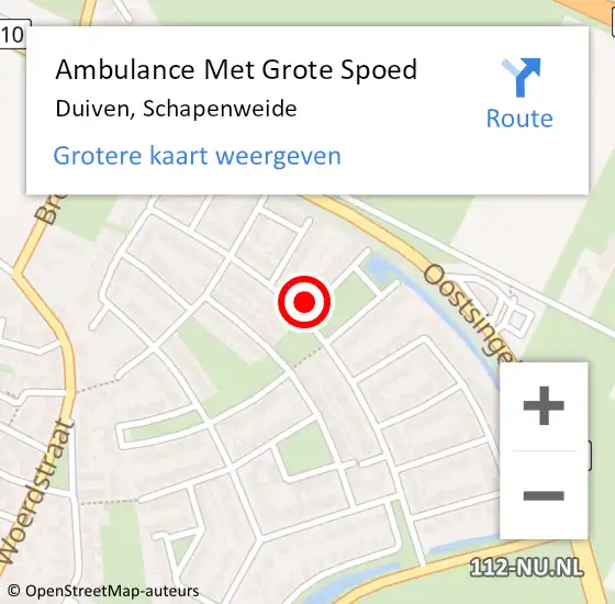 Locatie op kaart van de 112 melding: Ambulance Met Grote Spoed Naar Duiven, Schapenweide op 10 augustus 2022 11:43