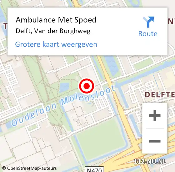 Locatie op kaart van de 112 melding: Ambulance Met Spoed Naar Delft, Van der Burghweg op 10 augustus 2022 11:47