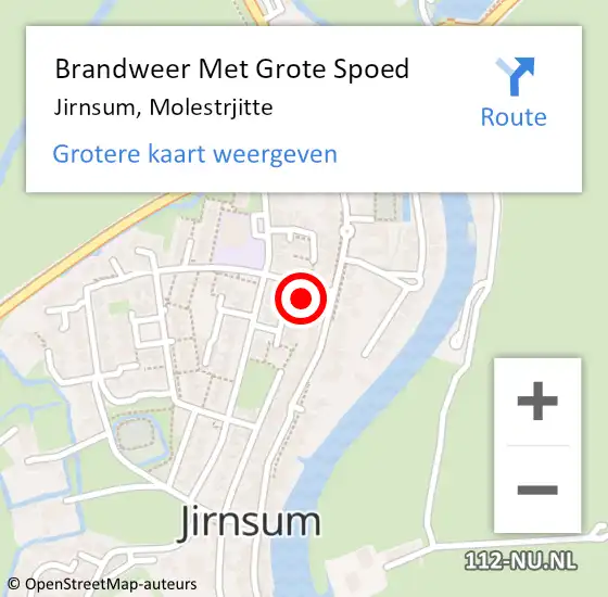 Locatie op kaart van de 112 melding: Brandweer Met Grote Spoed Naar Jirnsum, Molestrjitte op 10 augustus 2022 11:52