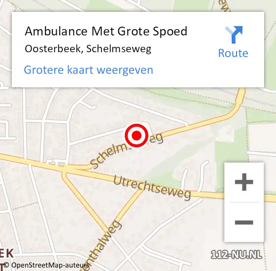 Locatie op kaart van de 112 melding: Ambulance Met Grote Spoed Naar Oosterbeek, Schelmseweg op 10 augustus 2022 12:03