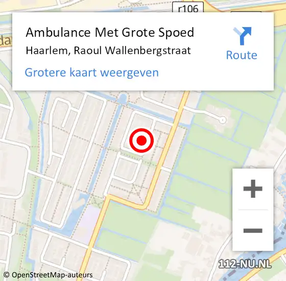 Locatie op kaart van de 112 melding: Ambulance Met Grote Spoed Naar Haarlem, Raoul Wallenbergstraat op 10 augustus 2022 12:36