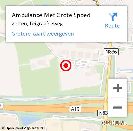 Locatie op kaart van de 112 melding: Ambulance Met Grote Spoed Naar Zetten, Leigraafseweg op 10 augustus 2022 12:42