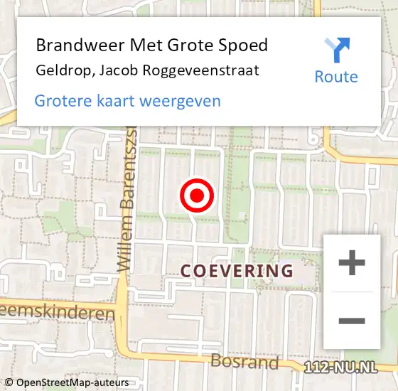 Locatie op kaart van de 112 melding: Brandweer Met Grote Spoed Naar Geldrop, Jacob Roggeveenstraat op 10 augustus 2022 13:27