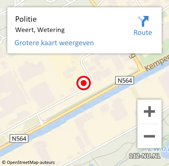 Locatie op kaart van de 112 melding: Politie Weert, Wetering op 10 augustus 2022 13:39