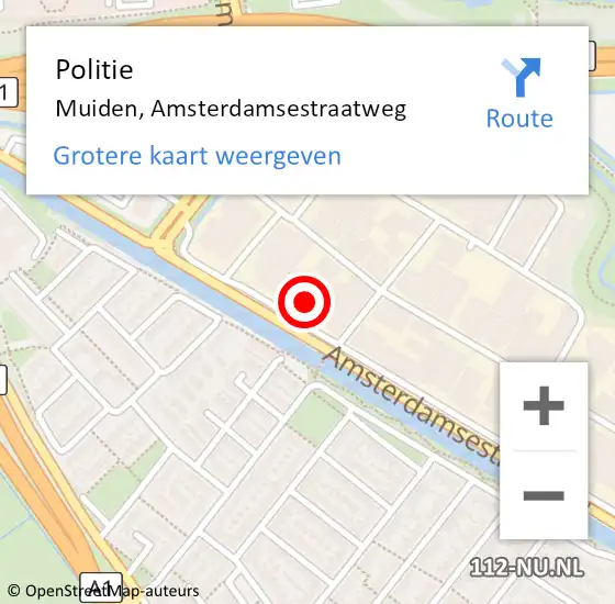 Locatie op kaart van de 112 melding: Politie Muiden, Amsterdamsestraatweg op 10 augustus 2022 13:39