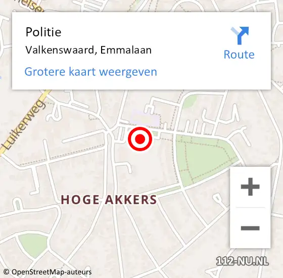 Locatie op kaart van de 112 melding: Politie Valkenswaard, Emmalaan op 10 augustus 2022 13:55