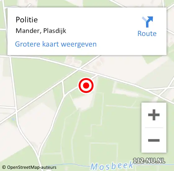 Locatie op kaart van de 112 melding: Politie Mander, Plasdijk op 10 augustus 2022 14:08