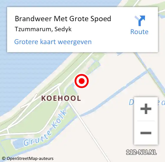 Locatie op kaart van de 112 melding: Brandweer Met Grote Spoed Naar Tzummarum, Sedyk op 10 augustus 2022 14:11