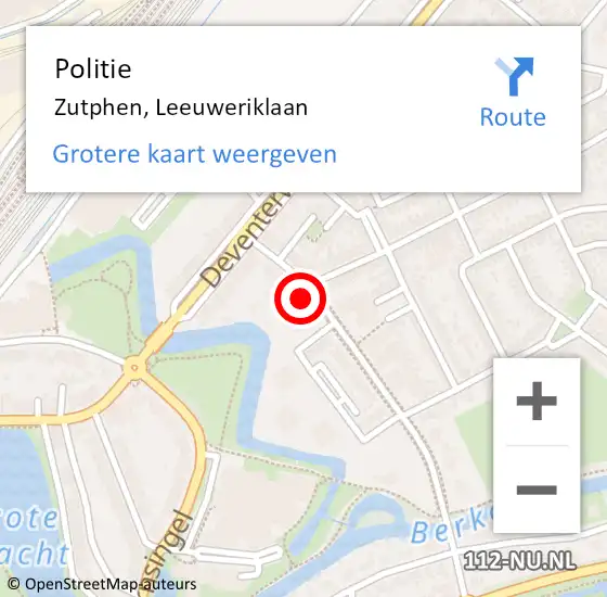 Locatie op kaart van de 112 melding: Politie Zutphen, Leeuweriklaan op 10 augustus 2022 14:25