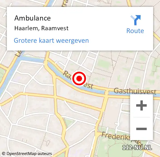 Locatie op kaart van de 112 melding: Ambulance Haarlem, Raamvest op 10 augustus 2022 14:34