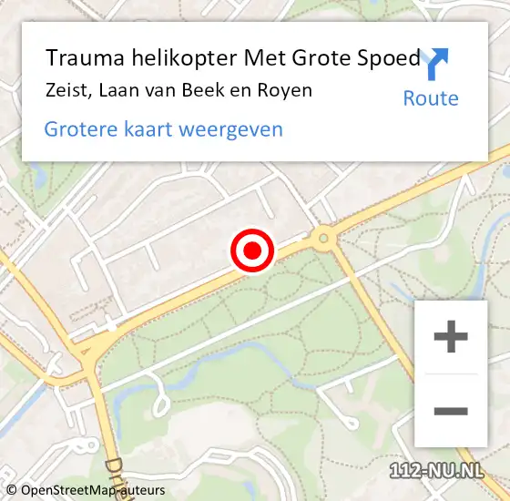 Locatie op kaart van de 112 melding: Trauma helikopter Met Grote Spoed Naar Zeist, Laan van Beek en Royen op 10 augustus 2022 14:49