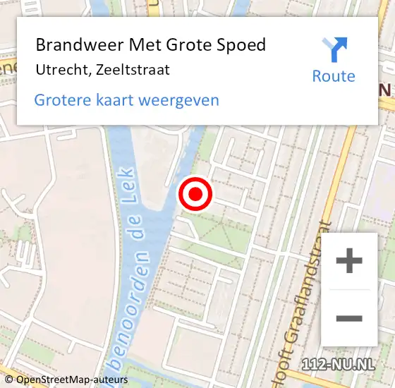 Locatie op kaart van de 112 melding: Brandweer Met Grote Spoed Naar Utrecht, Zeeltstraat op 10 augustus 2022 14:51