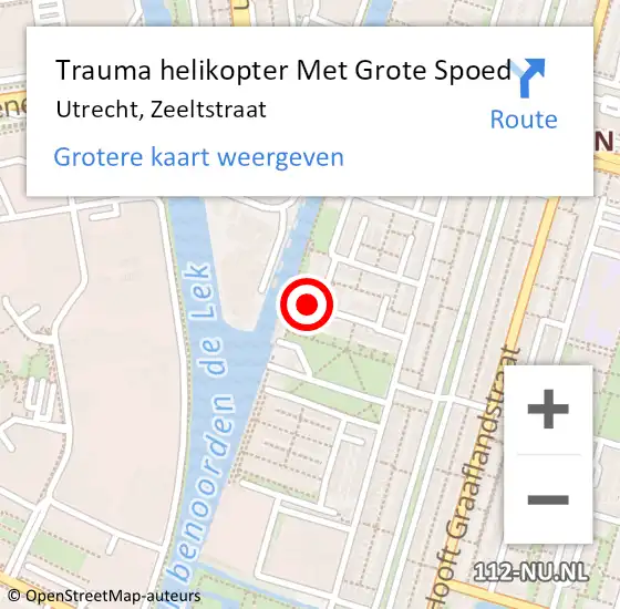 Locatie op kaart van de 112 melding: Trauma helikopter Met Grote Spoed Naar Utrecht, Zeeltstraat op 10 augustus 2022 15:02