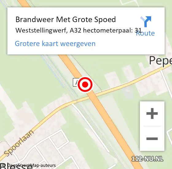 Locatie op kaart van de 112 melding: Brandweer Met Grote Spoed Naar Weststellingwerf, A32 hectometerpaal: 31 op 10 augustus 2022 15:21