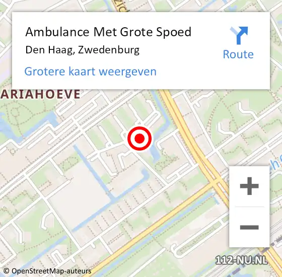 Locatie op kaart van de 112 melding: Ambulance Met Grote Spoed Naar Den Haag, Zwedenburg op 10 augustus 2022 15:24