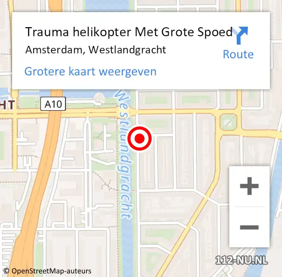 Locatie op kaart van de 112 melding: Trauma helikopter Met Grote Spoed Naar Amsterdam, Westlandgracht op 10 augustus 2022 15:31