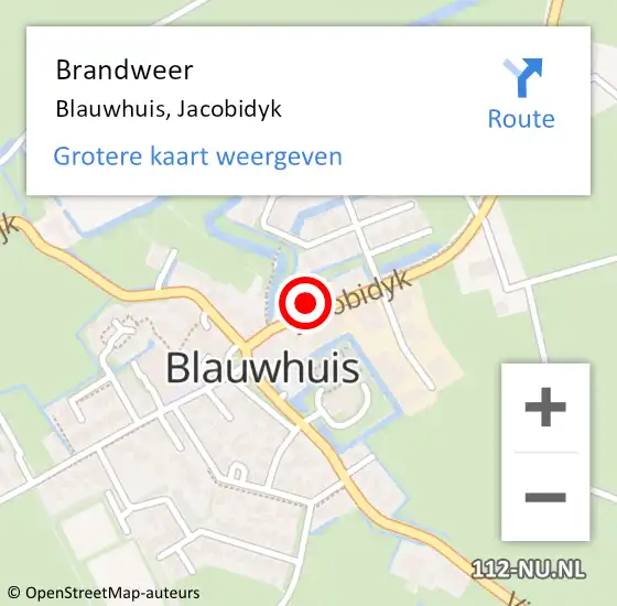 Locatie op kaart van de 112 melding: Brandweer Blauwhuis, Jacobidyk op 10 augustus 2022 15:40