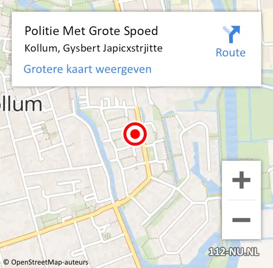 Locatie op kaart van de 112 melding: Politie Met Grote Spoed Naar Kollum, Gysbert Japicxstrjitte op 10 augustus 2022 15:49