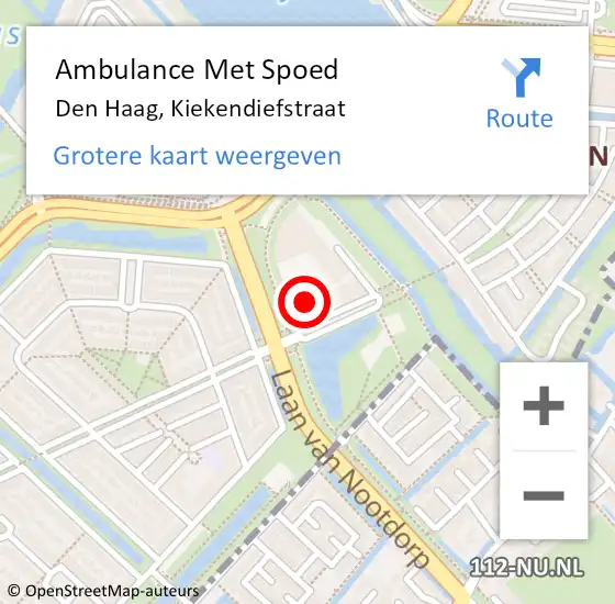 Locatie op kaart van de 112 melding: Ambulance Met Spoed Naar Den Haag, Kiekendiefstraat op 10 augustus 2022 15:55