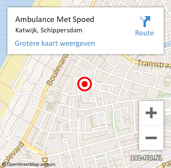 Locatie op kaart van de 112 melding: Ambulance Met Spoed Naar Katwijk, Schippersdam op 10 augustus 2022 16:07