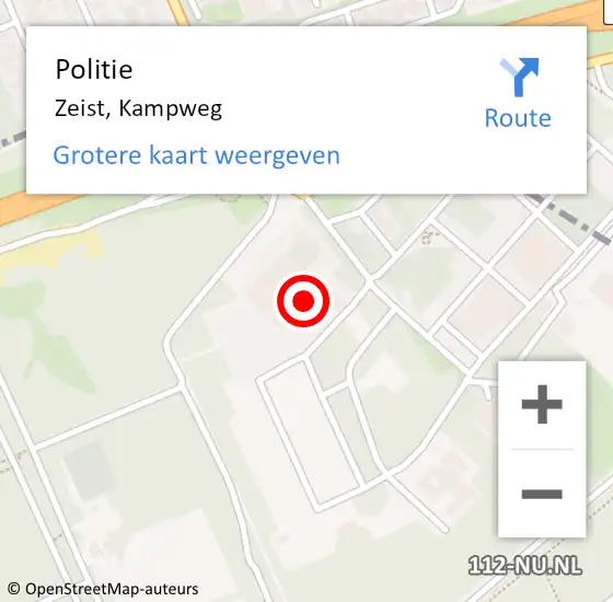 Locatie op kaart van de 112 melding: Politie Zeist, Kampweg op 10 augustus 2022 16:10
