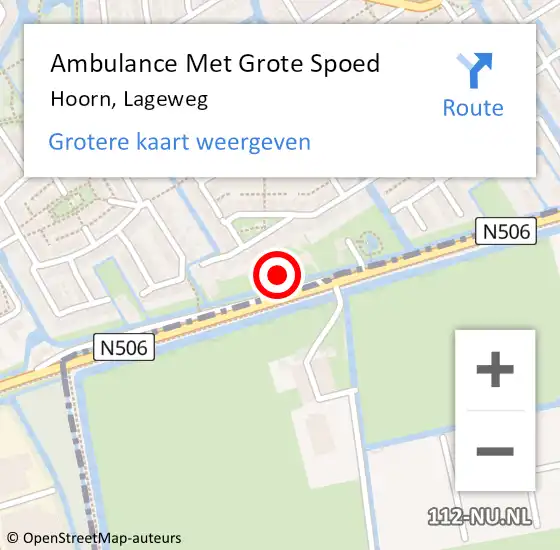 Locatie op kaart van de 112 melding: Ambulance Met Grote Spoed Naar Hoorn, Lageweg op 10 augustus 2022 16:11