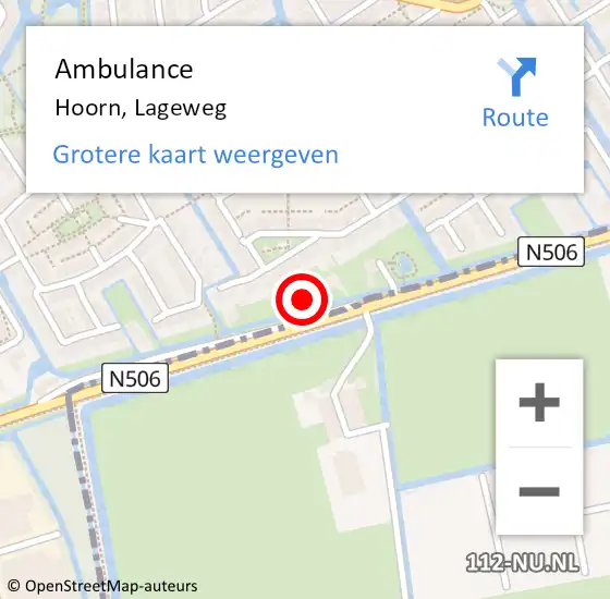 Locatie op kaart van de 112 melding: Ambulance Hoorn, Lageweg op 10 augustus 2022 16:20