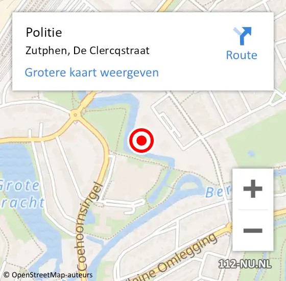 Locatie op kaart van de 112 melding: Politie Zutphen, De Clercqstraat op 10 augustus 2022 16:36