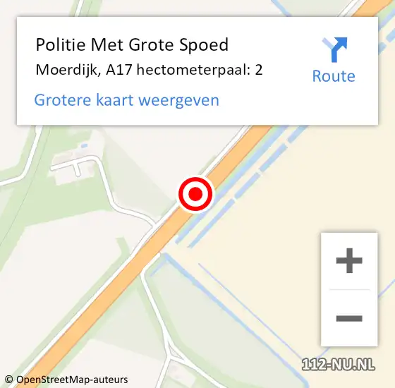 Locatie op kaart van de 112 melding: Politie Met Grote Spoed Naar Moerdijk, A17 hectometerpaal: 2 op 10 augustus 2022 16:37