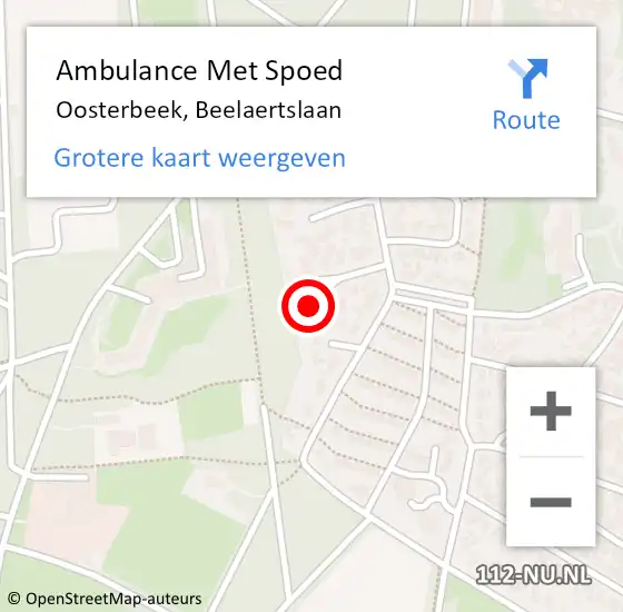 Locatie op kaart van de 112 melding: Ambulance Met Spoed Naar Oosterbeek, Beelaertslaan op 10 augustus 2022 16:54