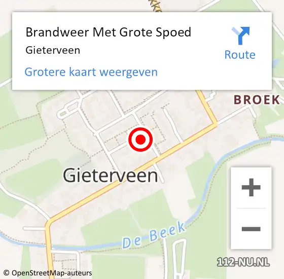 Locatie op kaart van de 112 melding: Brandweer Met Grote Spoed Naar Gieterveen op 10 augustus 2022 16:55