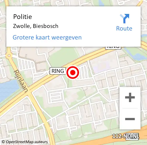 Locatie op kaart van de 112 melding: Politie Zwolle, Biesbosch op 10 augustus 2022 17:27