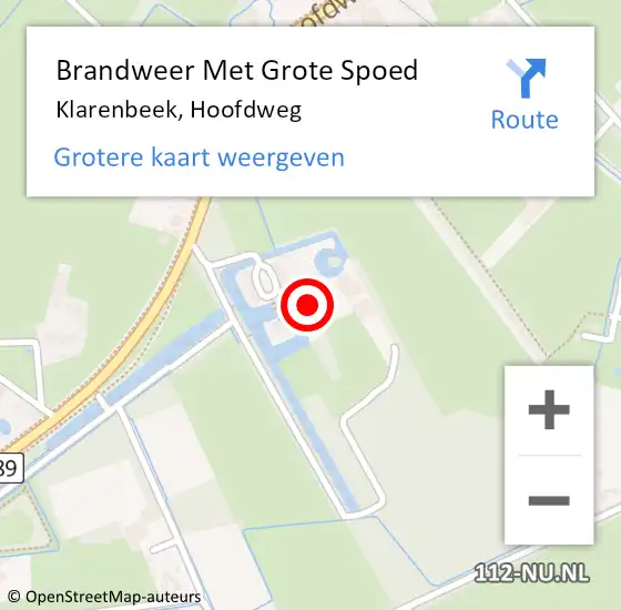 Locatie op kaart van de 112 melding: Brandweer Met Grote Spoed Naar Klarenbeek, Hoofdweg op 10 augustus 2022 17:30