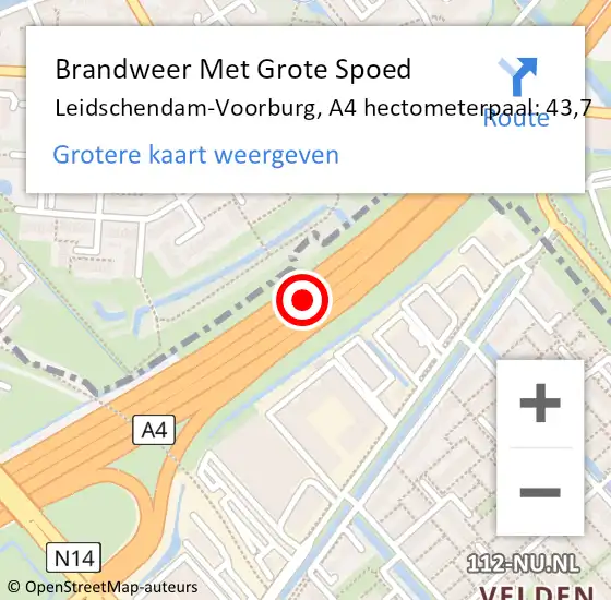 Locatie op kaart van de 112 melding: Brandweer Met Grote Spoed Naar Leidschendam-Voorburg, A4 hectometerpaal: 43,7 op 10 augustus 2022 17:30