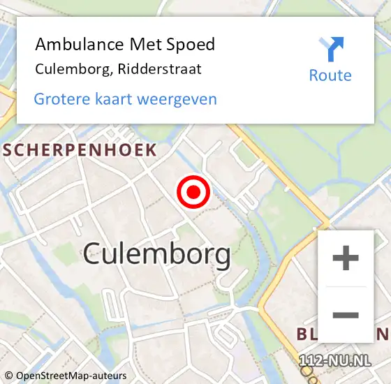 Locatie op kaart van de 112 melding: Ambulance Met Spoed Naar Culemborg, Ridderstraat op 10 augustus 2022 17:31